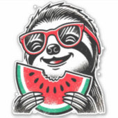 Cool Sloth Eating Watermelon Aufkleber (Vorderseite)