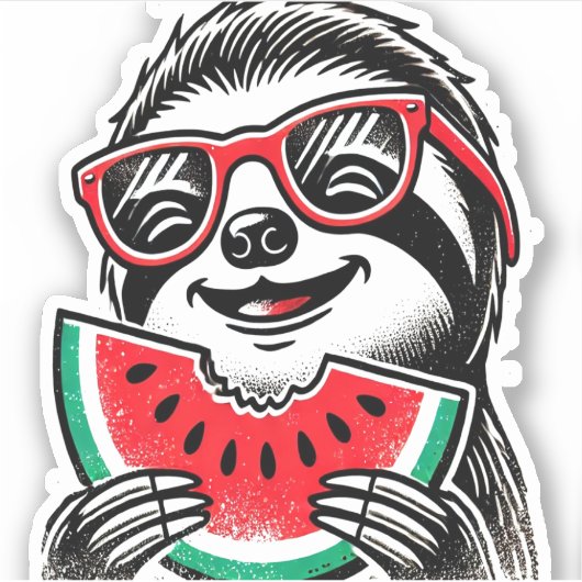 Cool Sloth Eating Watermelon Aufkleber (Vorderseite)