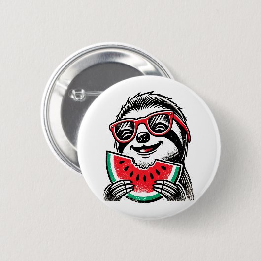 Cool Sloth Eating Watermelon Button (Vorne & Hinten)