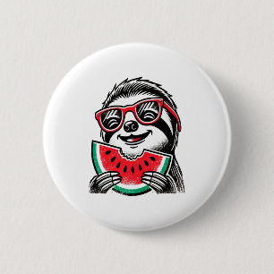 Cool Sloth Eating Watermelon Button