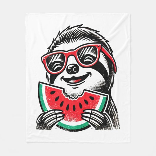 Cool Sloth Eating Watermelon Fleecedecke (Vorderseite)