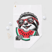 Cool Sloth Eating Watermelon Golfhandtuch (Insitu)