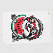 Cool Sloth Eating Watermelon Golfhandtuch (Horizontal)