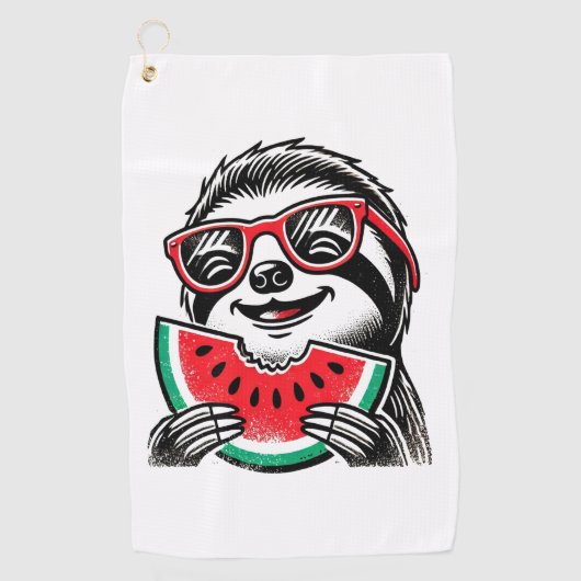 Cool Sloth Eating Watermelon Golfhandtuch (Vorderseite)