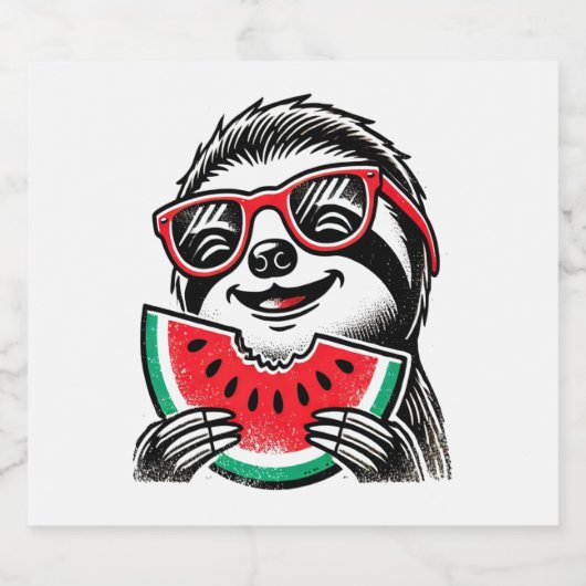 Cool Sloth Eating Watermelon Schaumweinetikett (Einzelnes Label)
