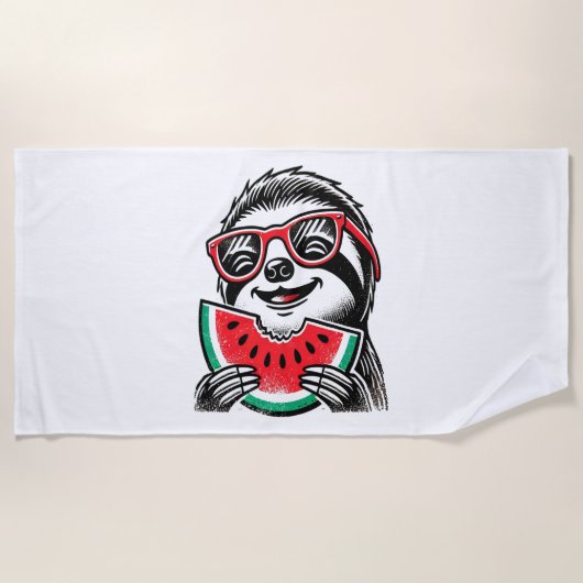 Cool Sloth Eating Watermelon Strandtuch (Vorderseite)