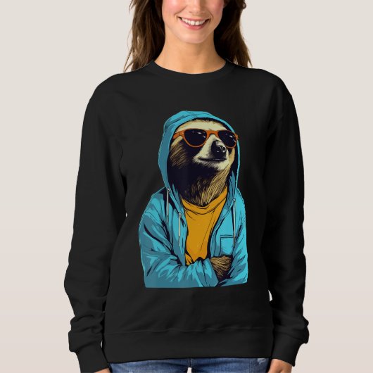 Cool Sloth With Sunglasses And Blue Jacket For Laz Sweatshirt (Vorderseite)