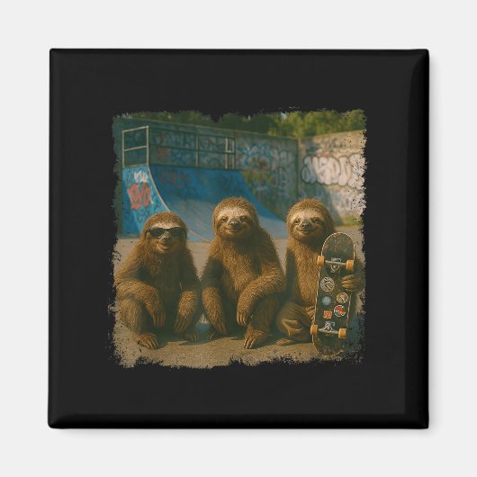 Cool Sloths Skatepark Vintage Photo Magnet (Vorne)