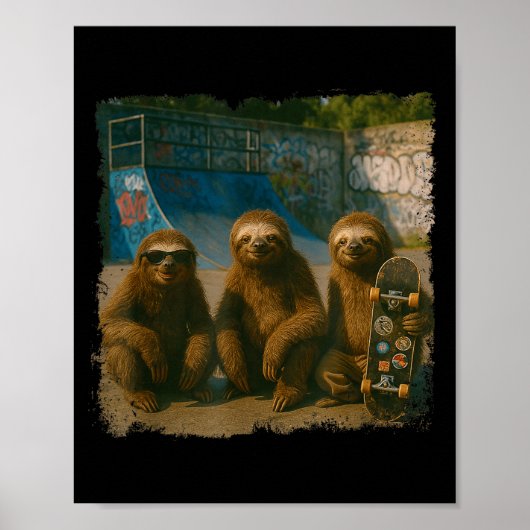 Cool Sloths Skatepark Vintage Photo  Poster (Vorne)