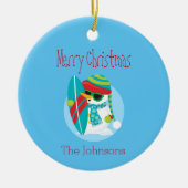 Cool Snowman Christmas Surfer Keramik Ornament (Vorne)