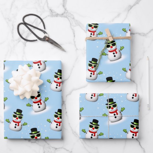 Cool Snowman Christmas Winter blue pattern Geschenkpapier Set (Vorderseite)