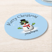 Cool Snowman Frohe Weihnachten Winter Individuelle Runder Pappuntersetzer (Angewinkelt)