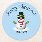 Cool Snowman Frohe Weihnachten Winter Individuelle Runder Pappuntersetzer (Vorderseite)