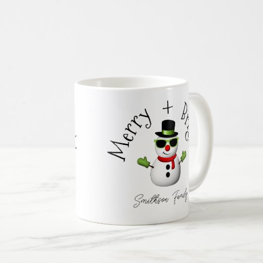 Cool Snowman Merry Bright Weihnachts Custom Family Kaffeetasse (VorderseiteRechts)