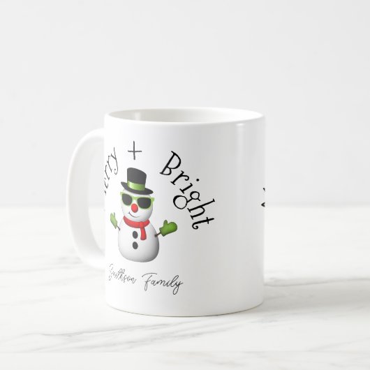 Cool Snowman Merry Bright Weihnachts Custom Family Kaffeetasse (Vorderseite Links)