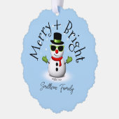 Cool Snowman Merry Bright Weihnachts Custom Family Ornament Karte (Links)
