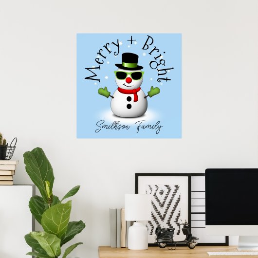 Cool Snowman Merry Bright Weihnachts Custom Family Poster (Heimbüro)