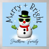 Cool Snowman Merry Bright Weihnachts Custom Family Poster (Vorne)