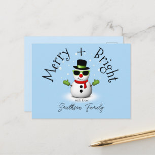 Cool Snowman Merry Bright Weihnachts Custom Family Postkarte