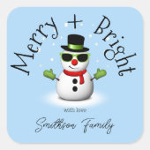 Cool Snowman Merry Bright Weihnachts Custom Family Quadratischer Aufkleber (Vorderseite)