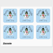 Cool Snowman Merry Bright Weihnachts Custom Family Quadratischer Aufkleber (Blatt)