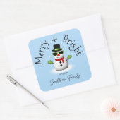 Cool Snowman Merry Bright Weihnachts Custom Family Quadratischer Aufkleber (Umschlag)