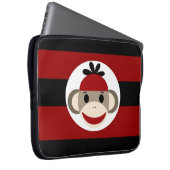 Cool Sock Monkey Beanie Hat Red Black Stripes Laptopschutzhülle (Vorne Rechts)