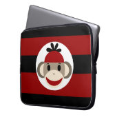 Cool Sock Monkey Beanie Hat Red Black Stripes Laptopschutzhülle (Vorderseite Links)