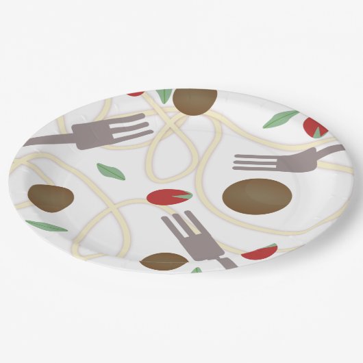 Cool Spaghetti Meatballs Muster Pappteller (Schrägansicht)