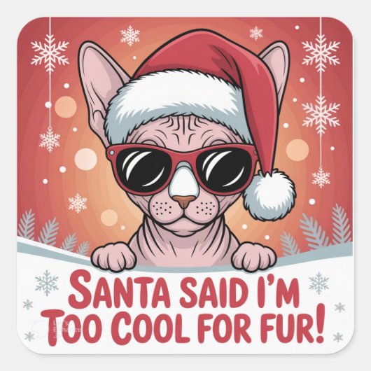 Cool Sphynx Cat Christmas Santa Design Quadratischer Aufkleber (Vorderseite)