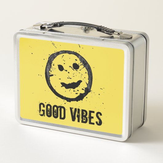 Cool Stained Happy Smiling face Custom text yellow Metall Brotdose (Rückseite)