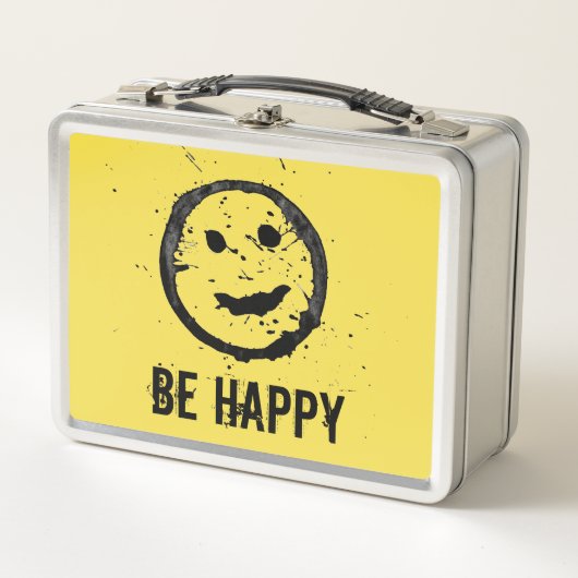 Cool Stained Happy Smiling face Custom text yellow Metall Brotdose (Vorderseite)