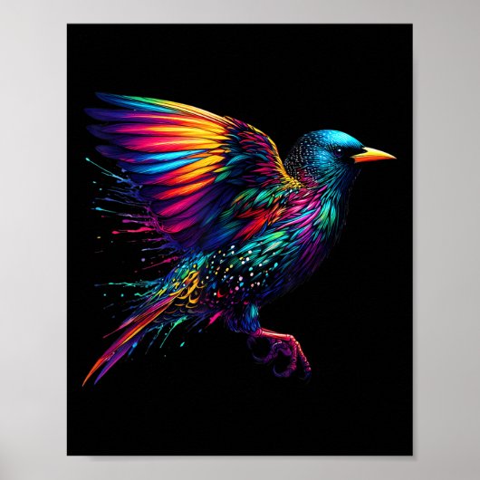 Cool Starling Bird Srit Animal Illustration Tie Dy Poster (Vorne)