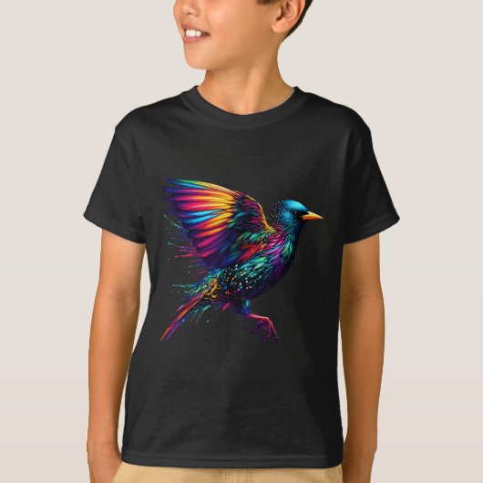 Cool Starling Bird Srit Animal Illustration Tie Dy T-Shirt (Vorderseite)
