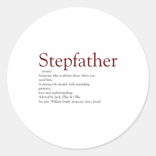 Cool Stepfather Stepdad Definition Fun Gray Kids Runder Aufkleber (Vorderseite)