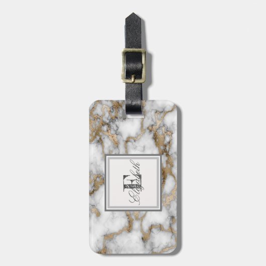 Cool Stone White Gold Marmortextur, Monogramm Gepäckanhänger (Vorderseite vertikal)