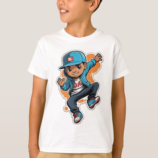 Cool Street Style Boy Cartoon-Zeichenketten-Aufkle T-Shirt (Vorderseite)
