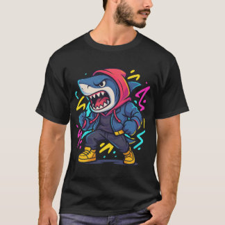 Cool Streetwear Shark Cartoon T - Shirt