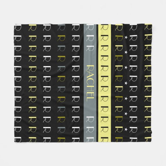 Cool Streifen Repliziertes Monogramm auf schwarz Fleecedecke (Vorderseite (Horizontal))
