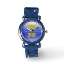 Cool Stripes Blue Gold Geometric Armbanduhr
