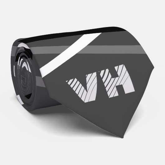 Cool Stripte Gitarre Graue Schwarz-Initialen Krawatte (Gerollt)