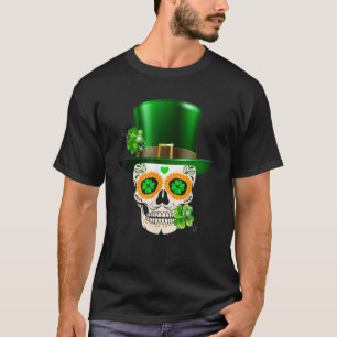 Cool Sugar Skull Saint Patrick s Day Kleeblatt Iri T-Shirt