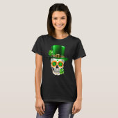 Cool Sugar Skull St Patrick's Day Shamrock Irish L T-Shirt (Vorne ganz)