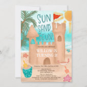 Cool Sun Fun Beach Party Sandburg Kindergeburtstag Einladung (Vorderseite)