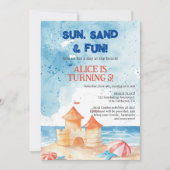 Cool Sun Fun Beach Party Sandburg Kindergeburtstag Einladung (Vorderseite)