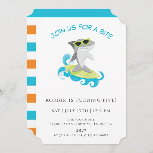 Cool Surfhai Geburtstagspartei Einladung (Vorne/Hinten)