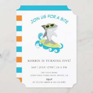 Cool Surfhai Geburtstagspartei Einladung