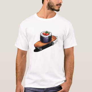 Cool Sushi auf einem Skateboard T - Shirt Design.