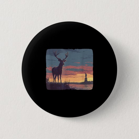 Cool Symbolic Deer With Statue Of Liberty Costume Button (Vorderseite)