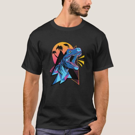 Cool Synthwave Vaporwave Ästhetik Trex Dinosaurier T-Shirt (Vorderseite)